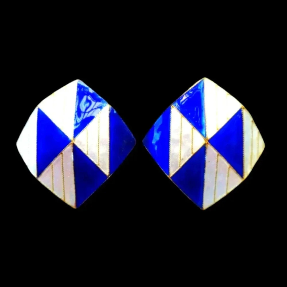 Vintage 70s Laurel Burch Cloisonne Enamel Post Earrings